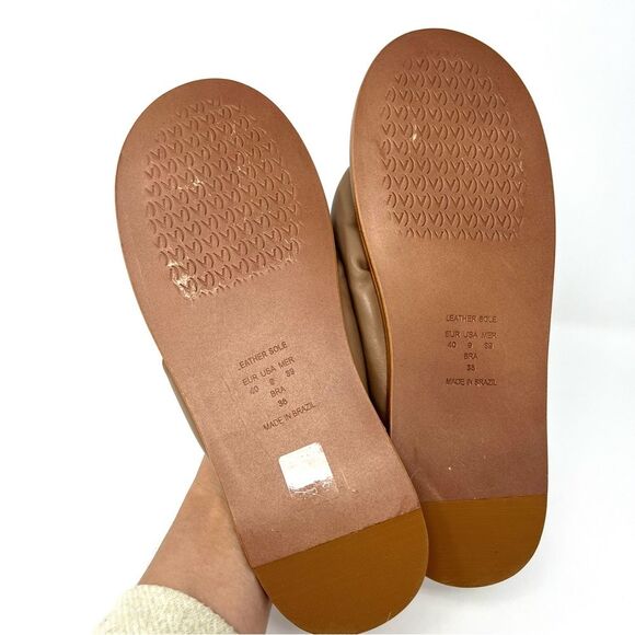 NWOT Vicenza Free People Puffy Flip Flop Leather Sandal Tan Mocha Sz 9 - Picture 7 of 7